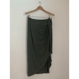 Massimo Duty Cupro Midi Skirt Sz M Knot Detail Army Green Gathered Side Zipper